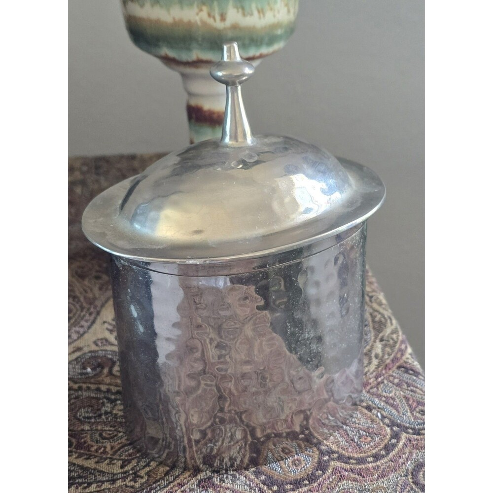 Vintage Hammered Metal Lidded Canister Container ~ Vanity / Decor / Storage